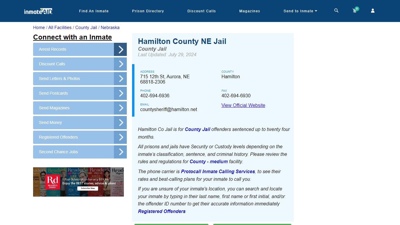 Hamilton County NE Jail - Inmate Locator