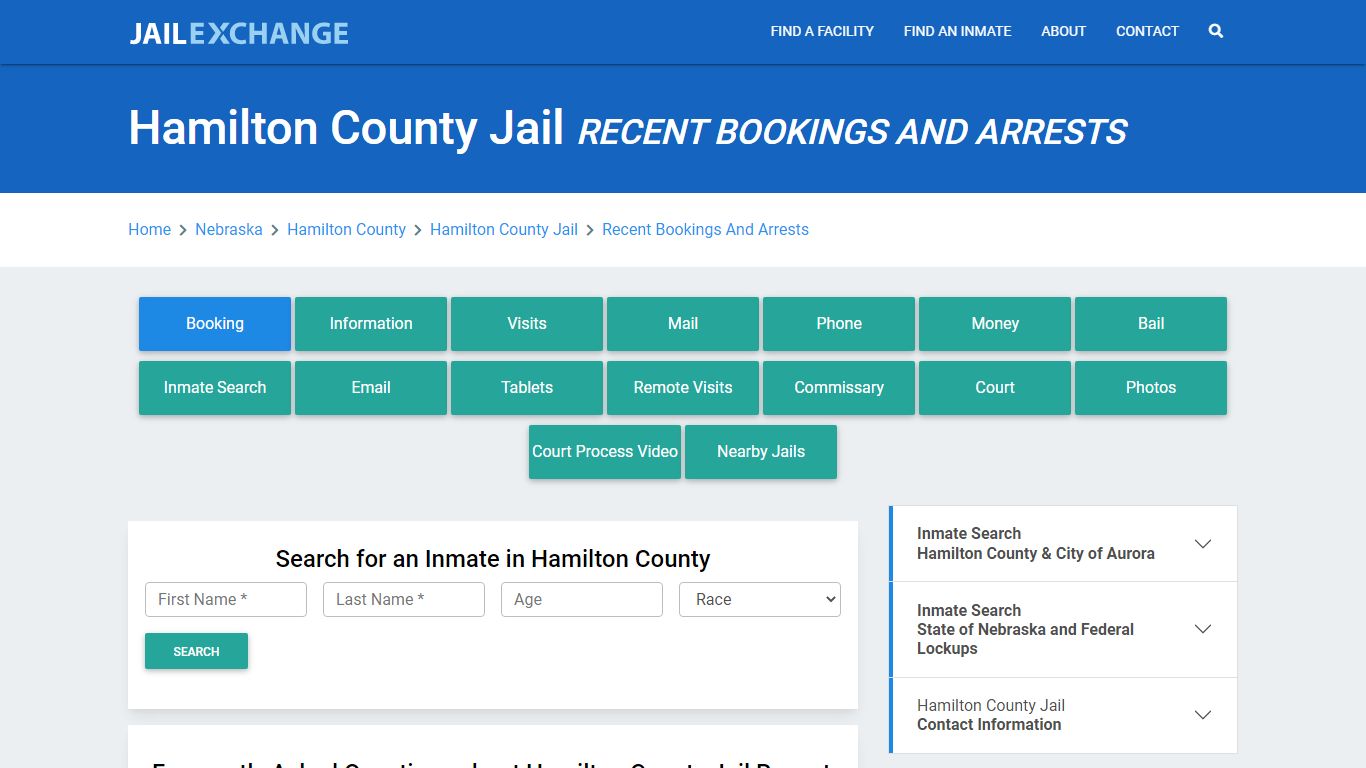 Hamilton County Jail & Sheriff NE Recent Arrests and Bookings