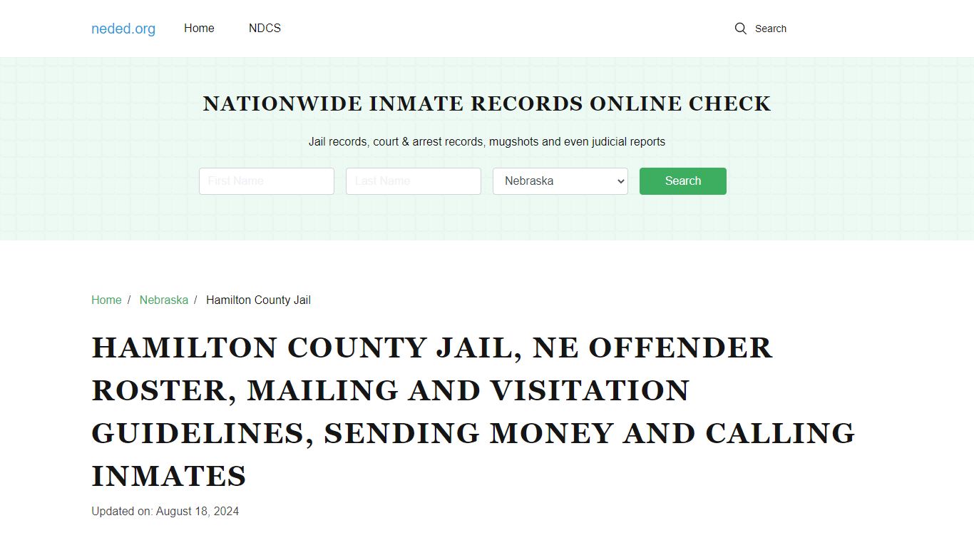 Hamilton County Jail, NE: Inmate Search, Visitation & Contact Info